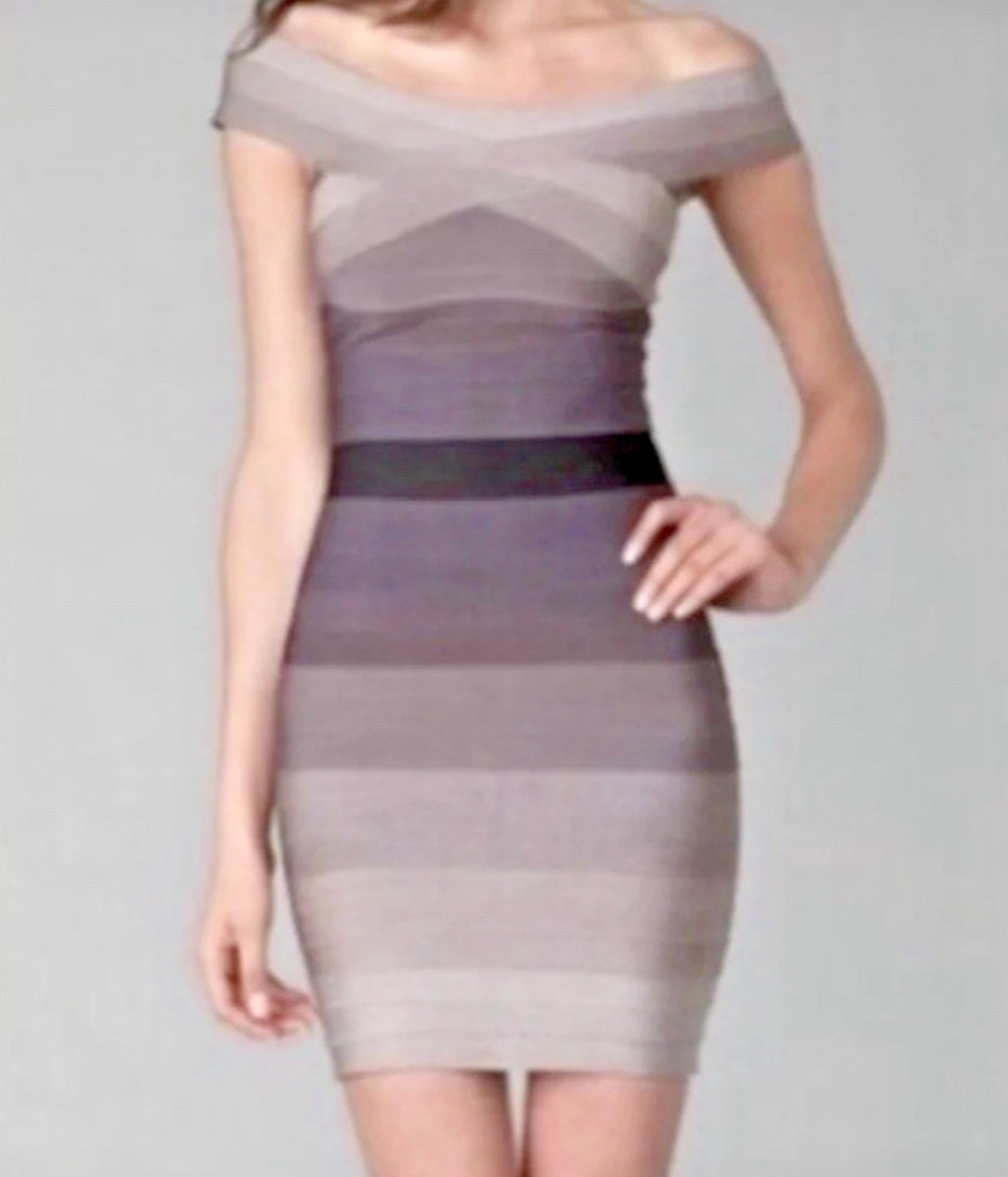 Herve Leger Grey Ombre Off the Shoulder Bandage Dress, size XS